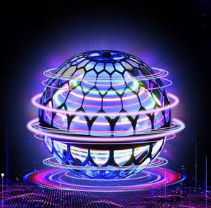 balle boomerang lumineuse Flynova en coloris bleu avec motifs lumineux multicolores