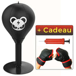 balle de boxe noire motif ours avec pompe et gants inclus en cadeau