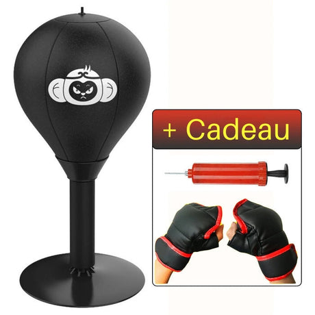 balle de boxe noire motif singe livrée avec pompe et gants en cadeau