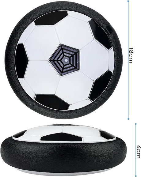 ballon de football flottant avec ses dimensions : diamètre 18 cm et hauteur 6 cm