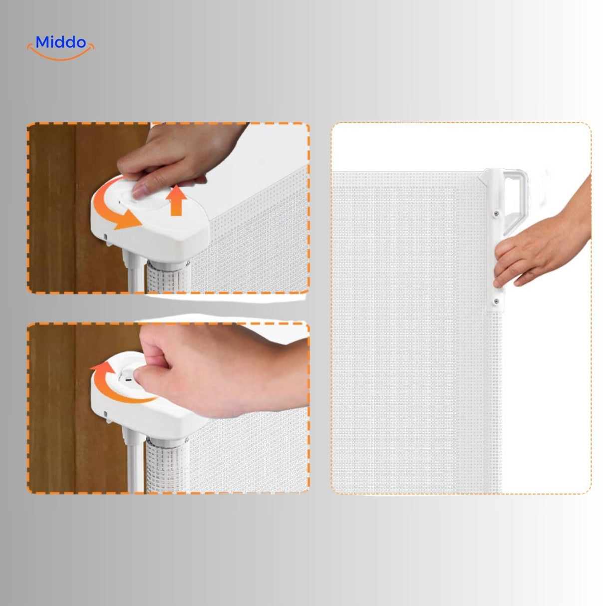 barrière de sécurité pliable installée en intérieur, adaptée à l'escalier et à la cuisine