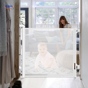 barrière de sécurité pliable pour bébé avec réseau de protection, idéale pour escaliers