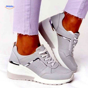 Baskets femme Stridez à semelle rehaussée en mesh, beige, vue 9