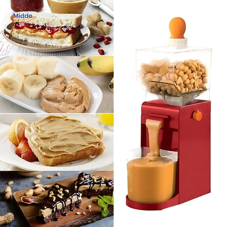 beurre de cacahuète frais appliqué sur des tartines, fruits et autres aliments du quotidien