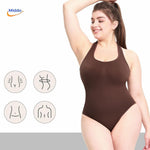 body sculptant marron à bretelles fines, gainant et confortable pour toutes les morphologies