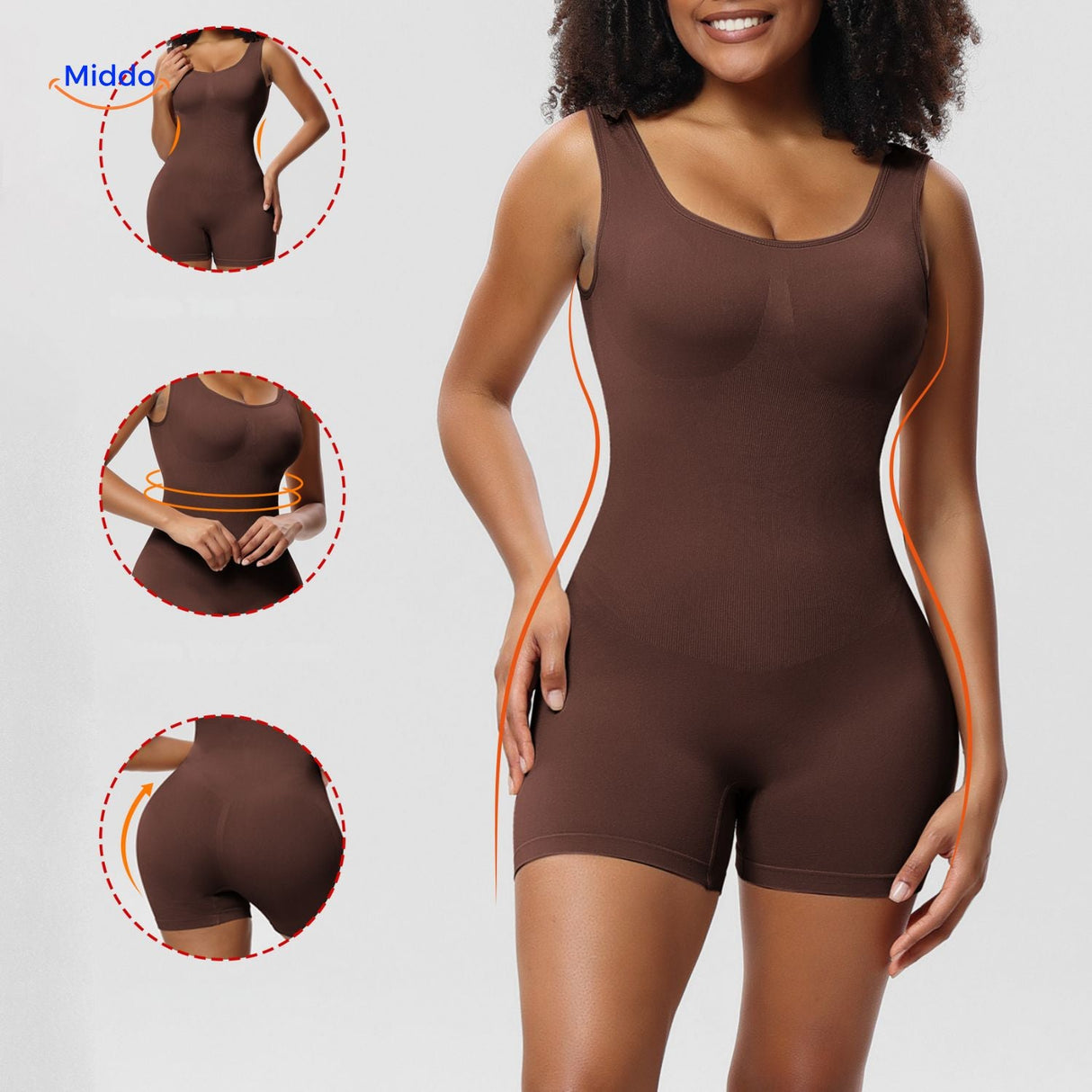 body sculptant marron avec ajustement sans coutures, finition lisse et galbe parfait