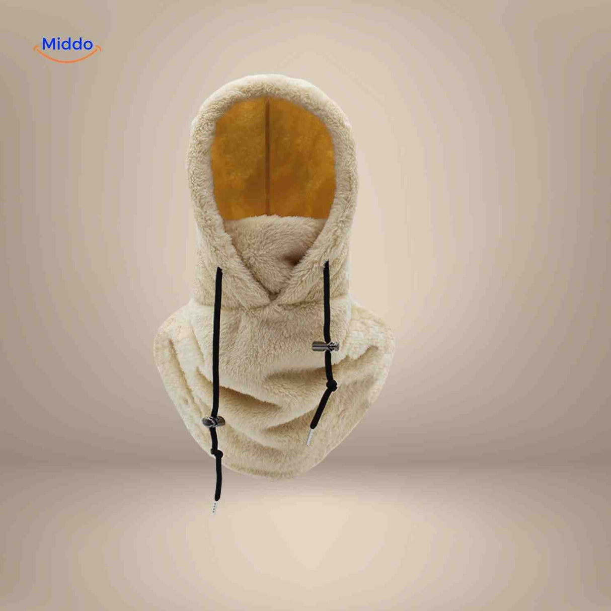 bonnet beige avec capuche en fleece offrant chaleur et protection pendant l'hiver