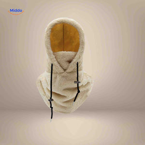 bonnet beige avec capuche en fleece offrant chaleur et protection pendant l'hiver