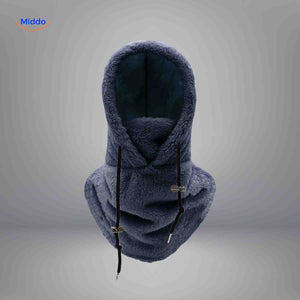 bonnet hiver coloris bleu marine avec capuche fleece et écharpe intégrée