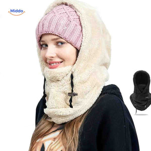 bonnet thermique femme coloris beige avec capuche et tour de cou fleece doux