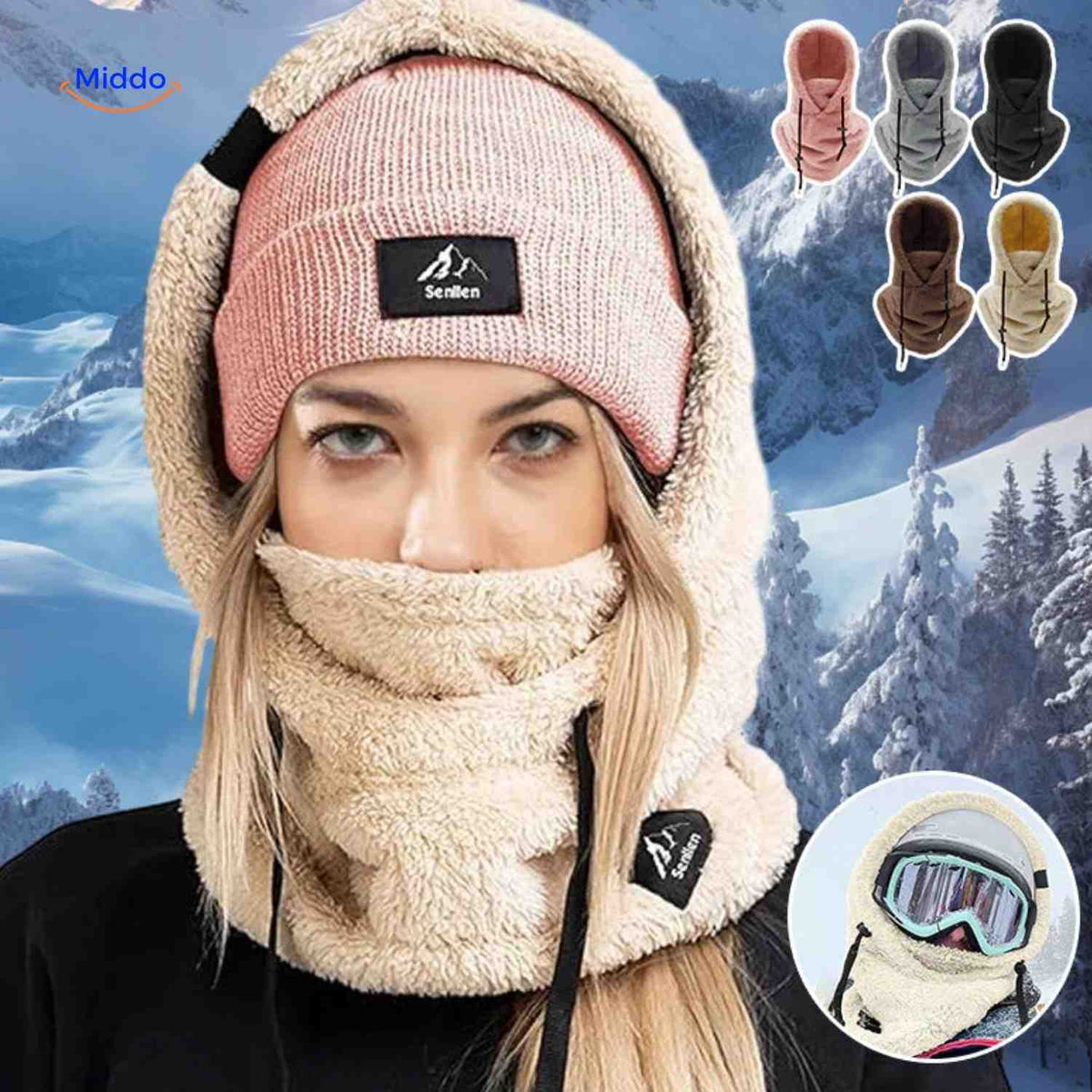 bonnet thermique hiver avec capuche et tour de cou en fleece pour protection contre le froid