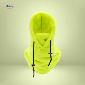 bonnet hiver coloris jaune fluo avec capuche fleece et tour de cou intégré