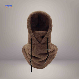 bonnet hiver coloris marron avec capuche fleece et écharpe intégrée