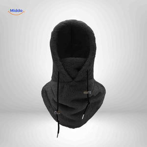 bonnet hiver coloris noir avec capuche fleece et tour de cou intégré
