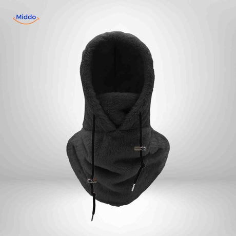 bonnet hiver coloris noir avec capuche fleece et tour de cou intégré