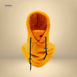 bonnet hiver coloris orange avec capuche fleece et écharpe intégrée pour le froid