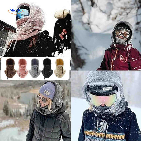 bonnet hiver fleece pour ski et snowboard, coupe-vent avec écharpe intégrée