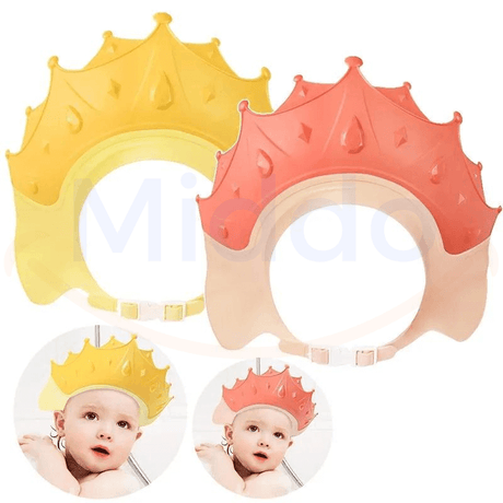 bonnets de douche en forme de couronne jaune et rose avec illustration de bébé, aperçu des coloris disponibles