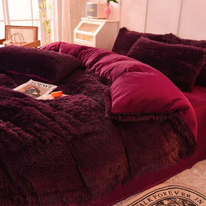 Parure de lit Teddy Fluffy en polaire, Bordeaux