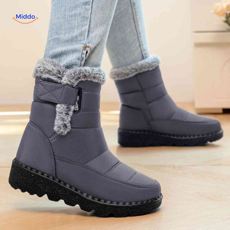 bottes d'hiver grises avec doublure chaude pour femme, antidérapantes et déperlantes