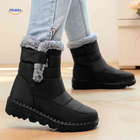 bottes de neige noires étanches et chaudes pour femme, semelle antidérapante