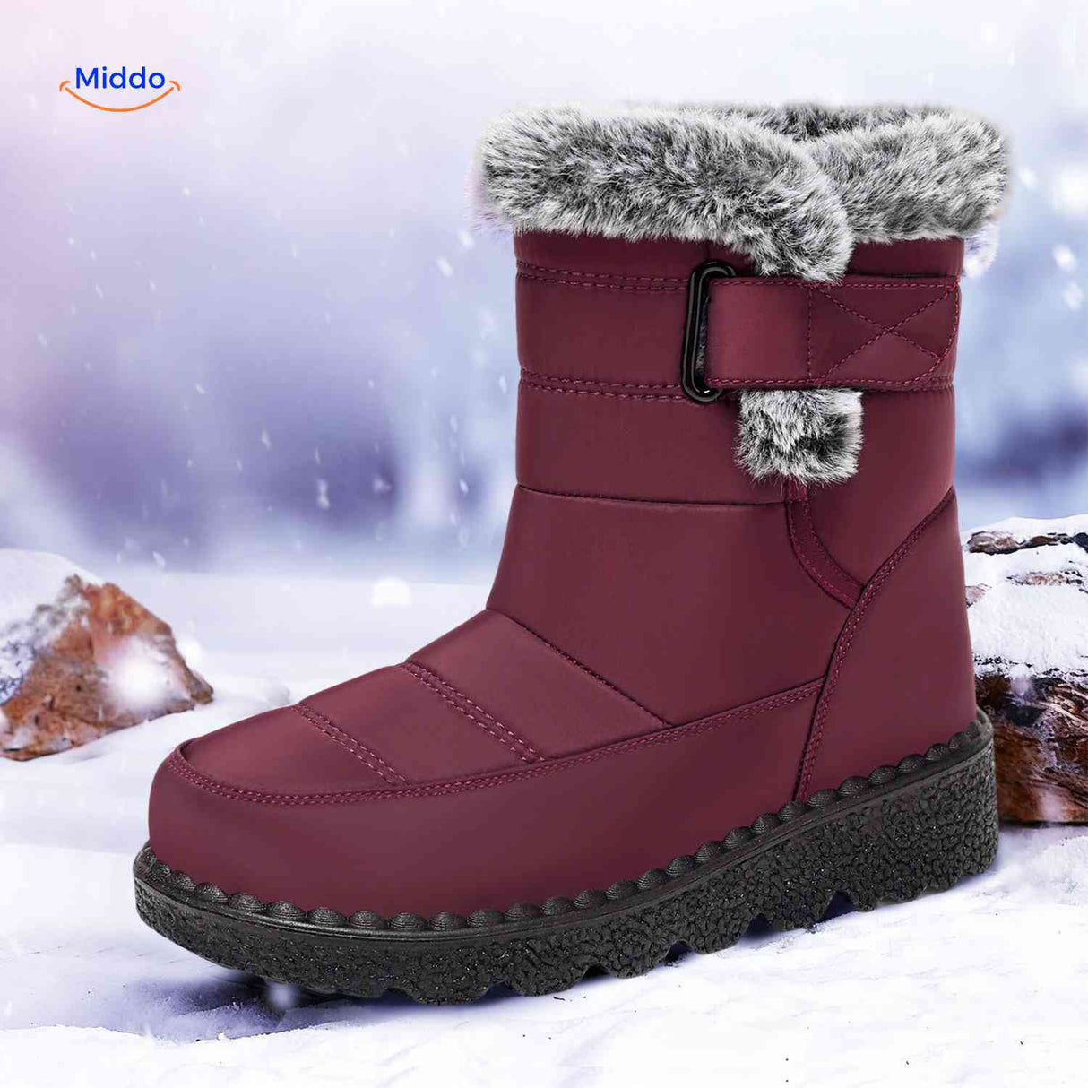 bottes de neige rouges avec doublure en fourrure, confort et chaleur garantis