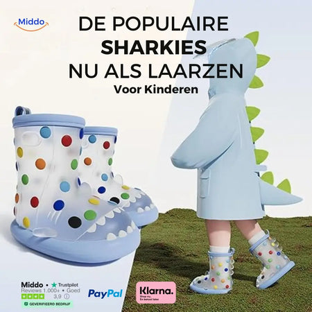 enfant en veste dinosaure avec bottes de pluie requin 3d colorées antidérapantes