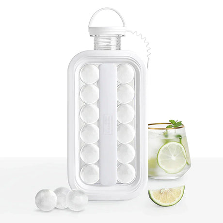 bouteille frostyballs transparente avec boules de glace rondes et boisson au citron vert
