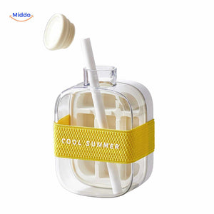 bouteille à glaçons blanche avec paille et bandoulière, édition cool summer