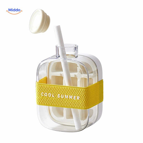 bouteille à glaçons blanche avec paille et bandoulière, édition cool summer
