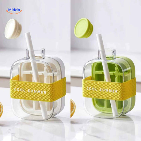 comparaison des coloris blanc et vert de la gourde à glaçons avec sangle d'été