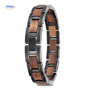 bracelet homme avec maillons en bois et acier, alliance nature et robustesse