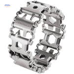 bracelet multi-outils en acier inoxydable coloris argent avec logo gravé au poignet