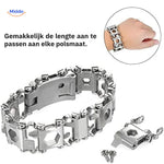 installation simple du bracelet multi-outils, ajustement des maillons sans effort avec l'outil inclus