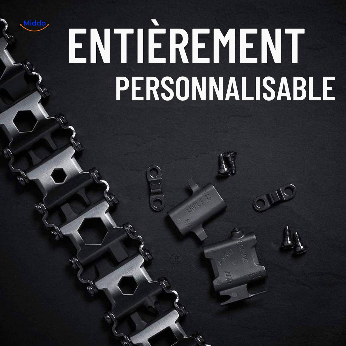 bracelet multi-tool survivepro personnalisable porté au poignet, en acier inoxydable