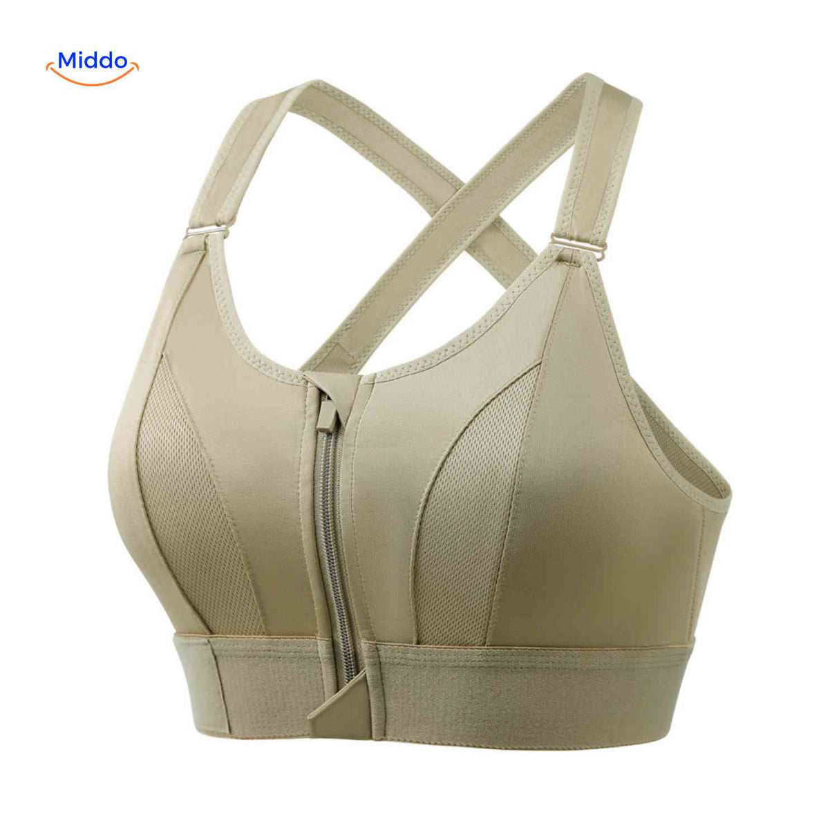 brassière de sport confortable avec zip avant, coupe ajustée et maintien renforcé pour femme