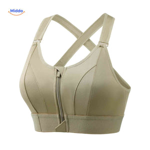 brassière de sport confortable avec zip avant, coupe ajustée et maintien renforcé pour femme