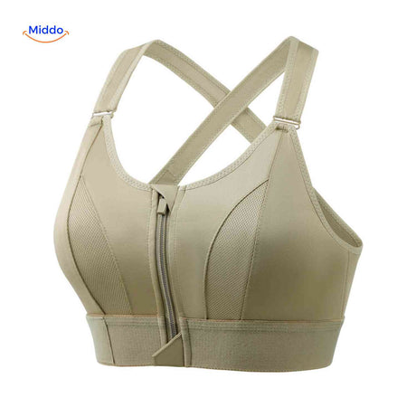 brassière de sport confortable avec zip avant, coupe ajustée et maintien renforcé pour femme