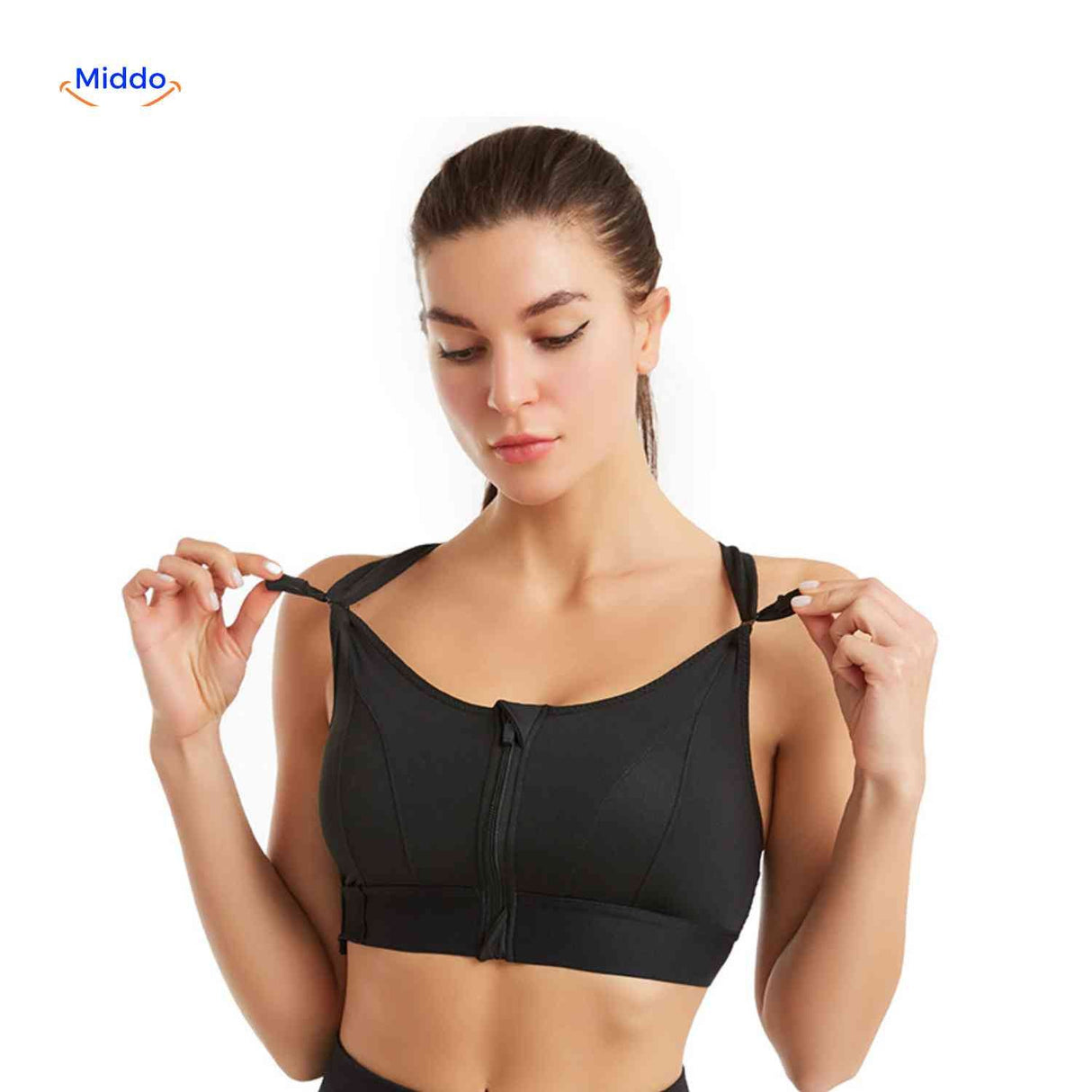 brassière de sport noire avec bretelles réglables, maintien personnalisable pour chaque morphologie