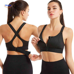 brassière de sport noire avec zip avant, idéale pour le fitness et les entraînements intenses