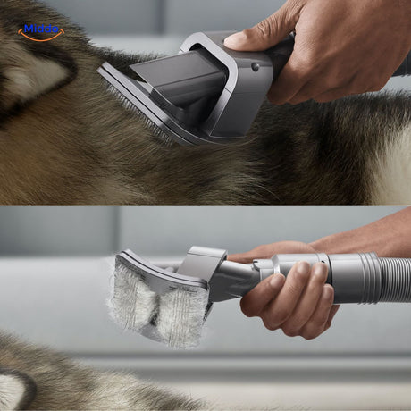 brosse visiclean combinee aspirateur pour eliminer les poils de chien lors du toilettage