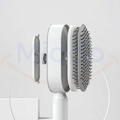 brosse à cheveux nettoyante et ses têtes interchangeables sur fond blanc