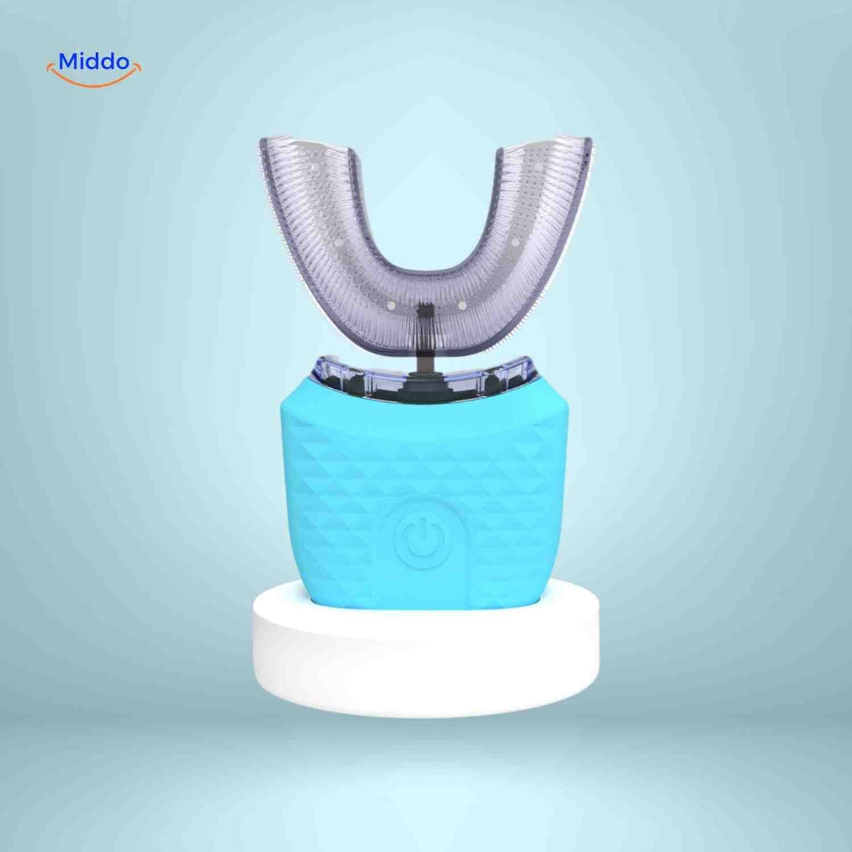 brosse à dents électrique automatique en forme de U présentée en coloris bleu