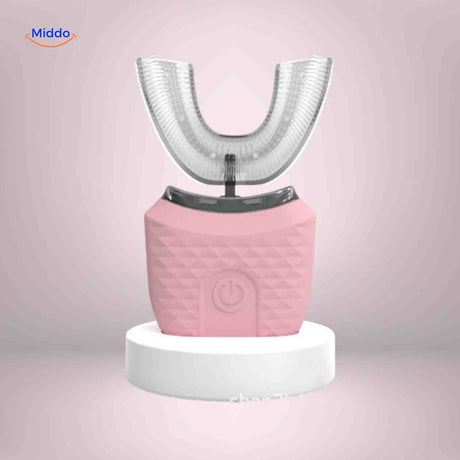 brosse à dents électrique automatique en forme de U présentée en coloris rose