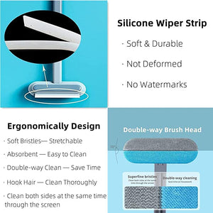 design ergonomique de la brosse avec raclette en silicone et double tête de nettoyage
