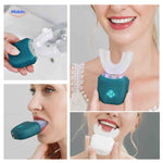 vues multiples de la brosse à dents sonique en U avec plusieurs utilisateurs et angles du produit