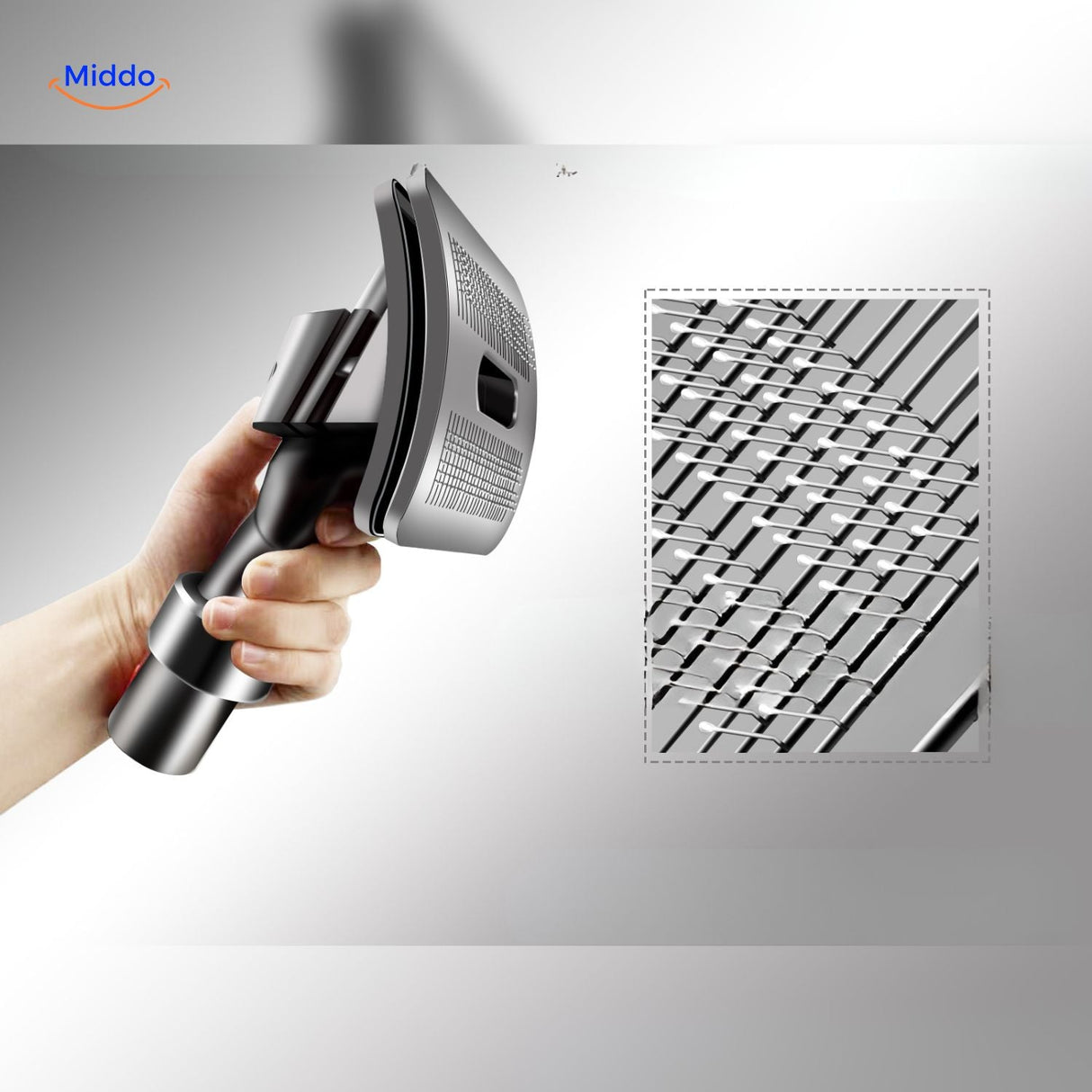 toilettage du chien avec la brosse visiclean qui aspire les poils directement lors du brossage