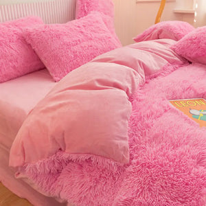 Parure de lit Teddy Fluffy en polaire, Rose bonbon