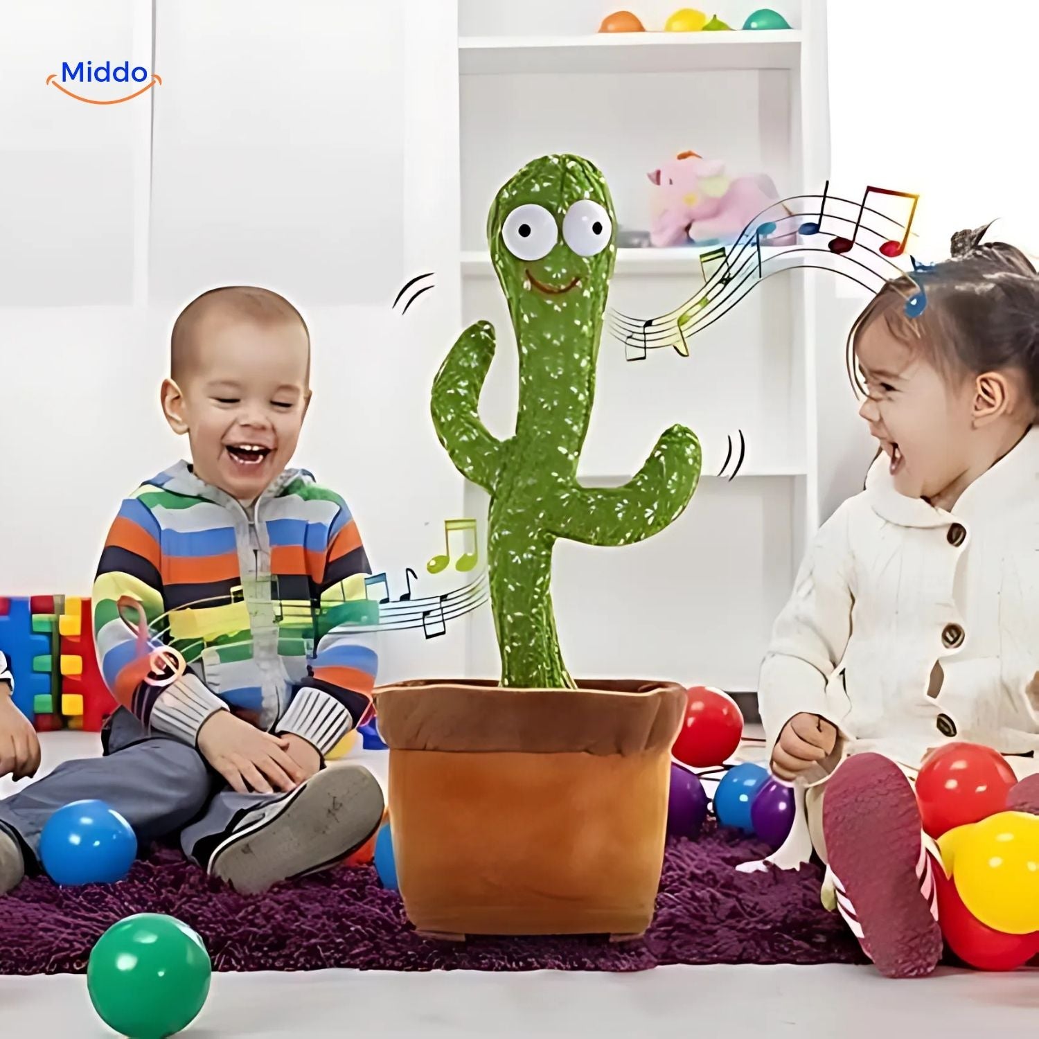 cactus dansant avec des sons, les enfants rient ensemble middo