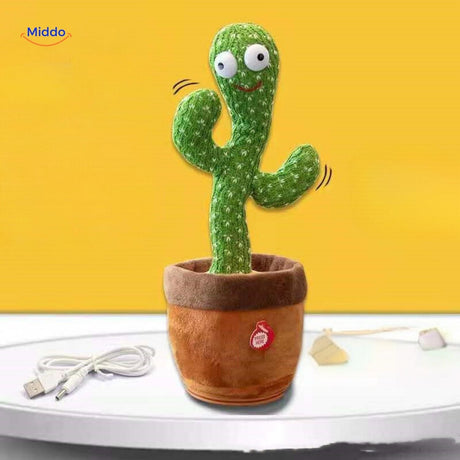 cactus dansant avec lumières LED colorées et câble USB de recharge inclus